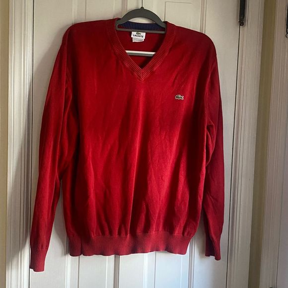 Lacoste Other - Lacoste Red Cotton V-Neck Sweater, Men’s Large